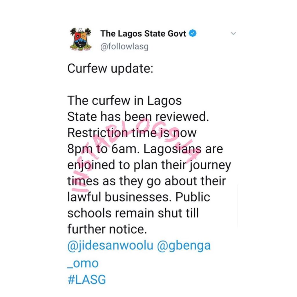 Just in: Lagos State relaxes curfew