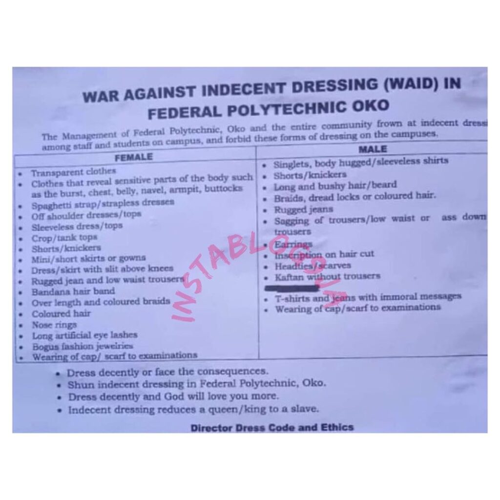 Uproar in Nigeria over the War Against Indecent Dressing in Federal Polytechnic, Oko, Anambra State 📸@swt_presh_pee