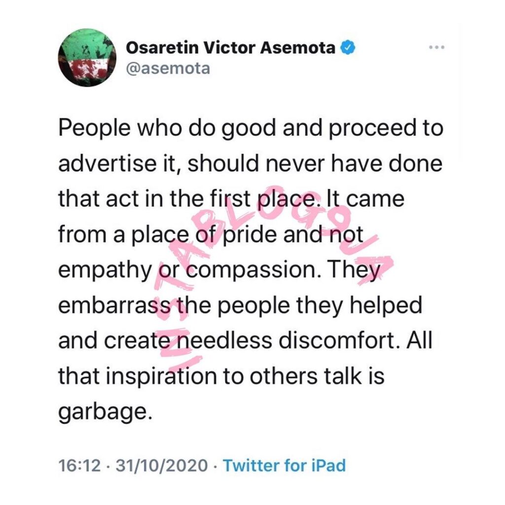 People who advertise their goodwill, do it out of pride and not empathy — Businessman