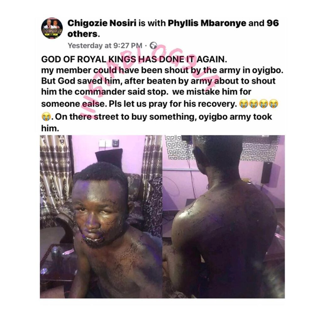 Soldiers allegedly brutalize and almost shot a man after mistaking him for someone else in Oyigbo, River State