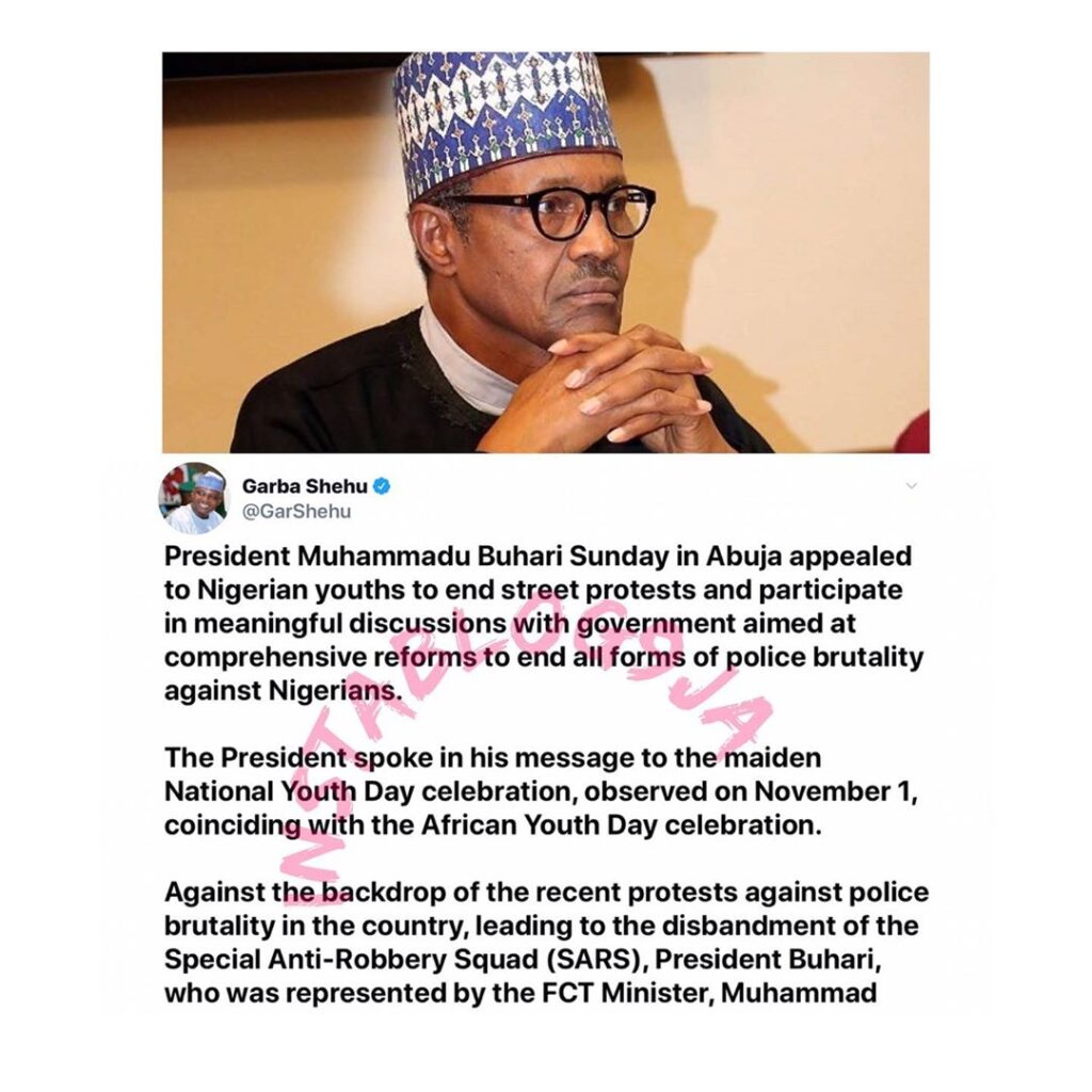 End street protests and participate in meaningful discussions with government — Pres. Buhari urges Nigerian youths [Swipe]