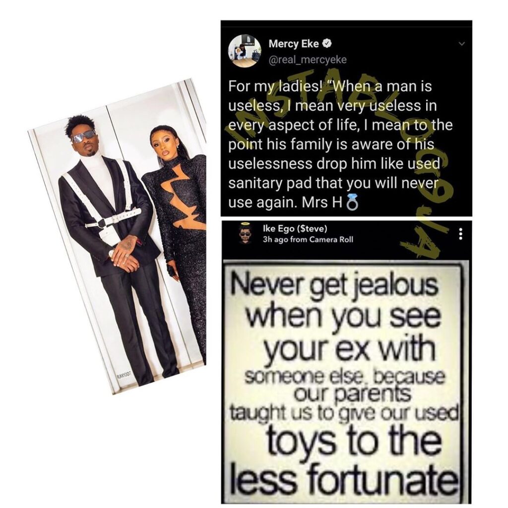 Unease in the BBN alumni association as reality stars—Mercy Eke and Ike Onyema—fuel breakup rumor as Mercy hints that she just tied the knot with a mystery man [Swipe]