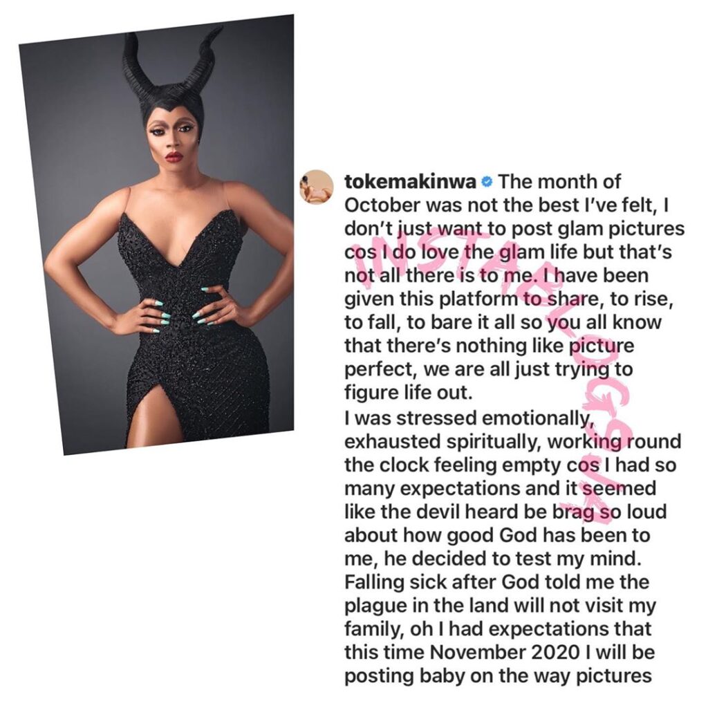Media personality Toke Makinwa opens up about her struggle to conceive [Swipe]