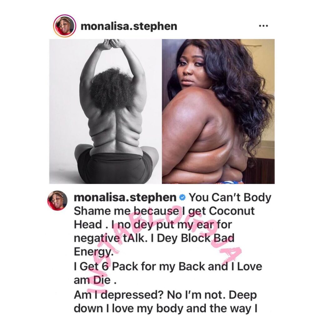 “I have six packs in my back and I love it,” Actress Monalisa Stephen speaks on being body shamed [Swipe]