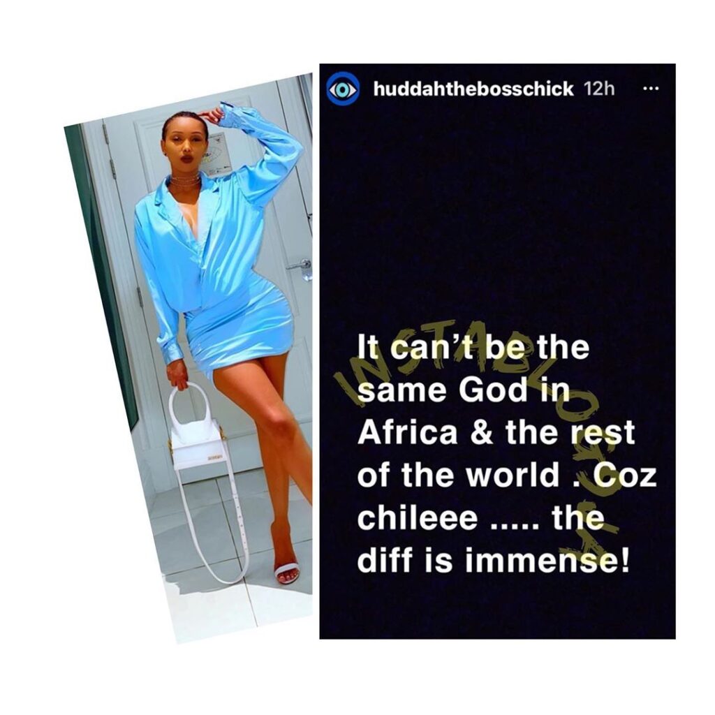It can’t be the same God in Africa and the rest of the world — Socialite Huddah Monroe