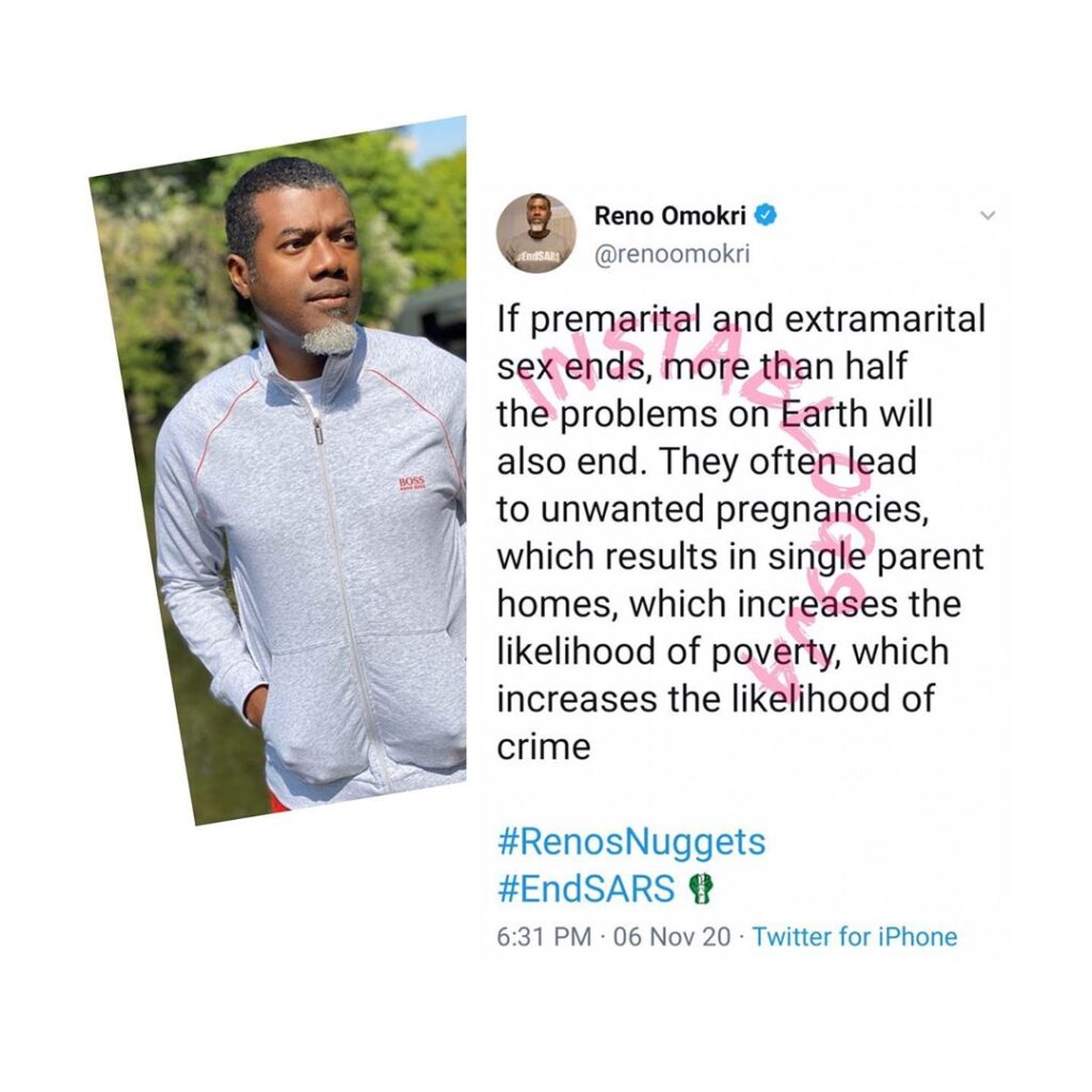 Premarital and extramarital s*x is responsible for more than half of the problems on earth — Reno Omokri