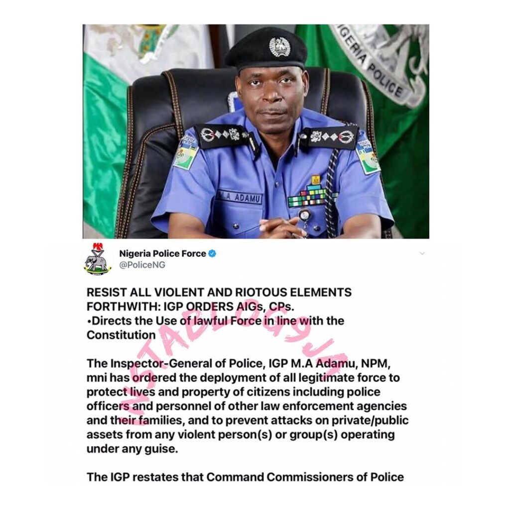 EndSARS: “Use direct force on all violent and riotous elements,” IGP orders police [Swipe]
