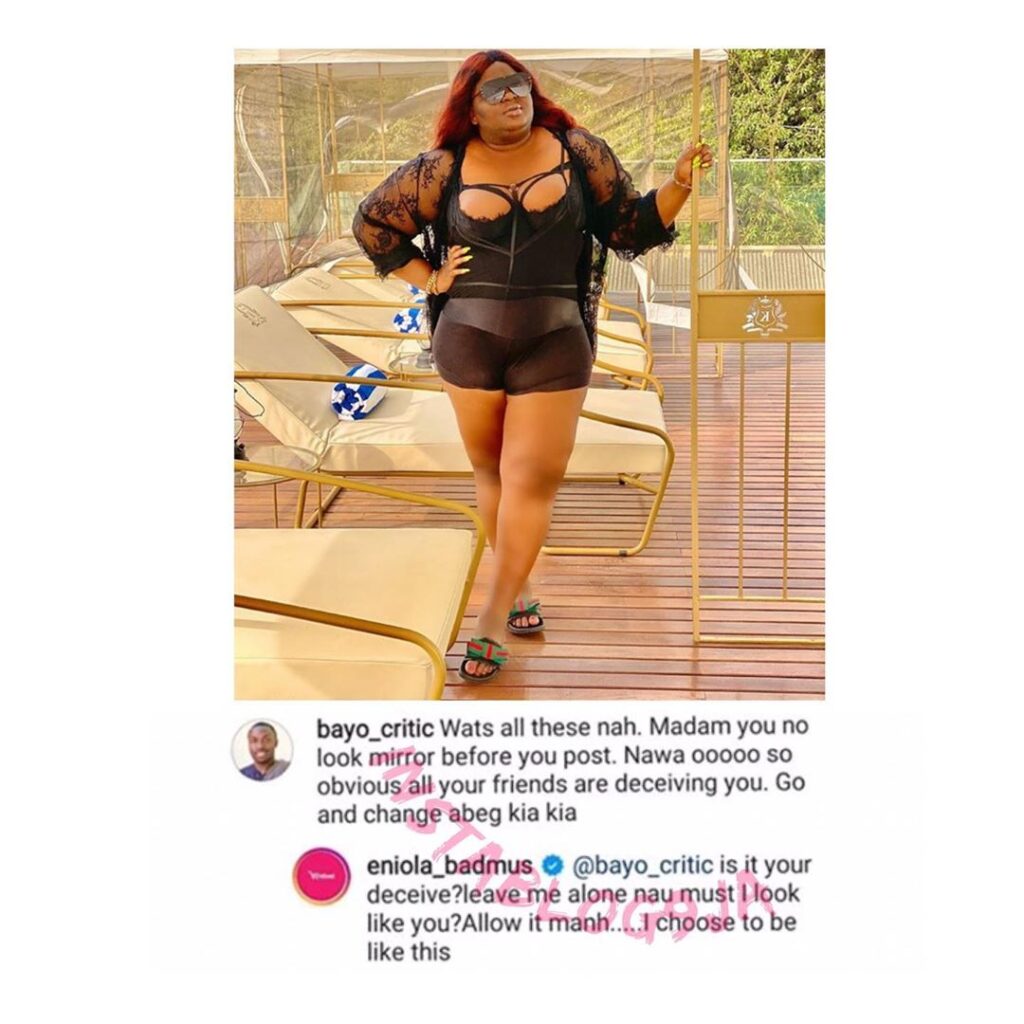 Actress Eniola Badmus replies troll who body-shamed her
