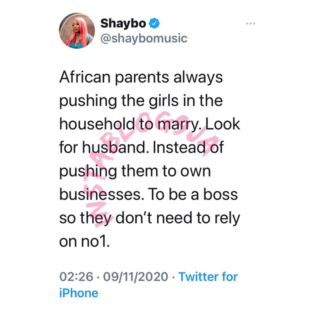 African parents are always pushing the girls to marry instead of being their own bosses — Singer Shaybo