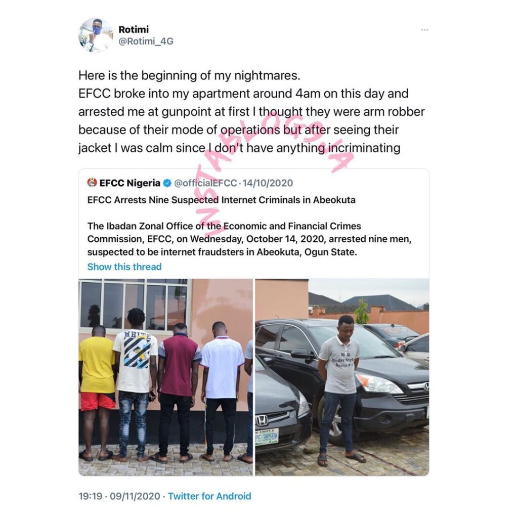Man narrates how he was allegedly labeled a fraudster and arrested by EFCC operatives in Ogun State. [Swipe]