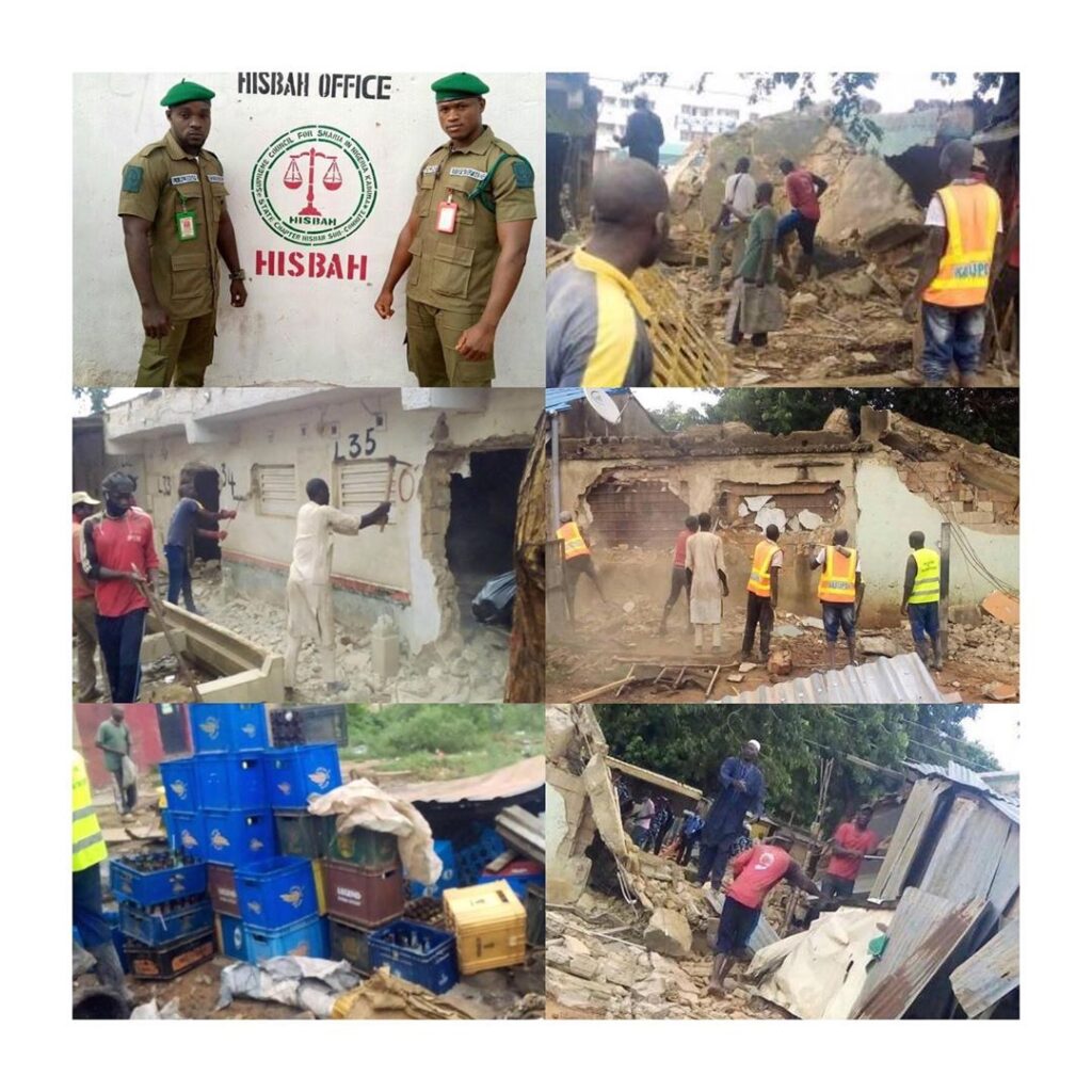 Hisbah Police In Kaduna State Demolishes Beer Parlours, Destroys Crates Of Drinks In Sabon Gari LGA Of Zaria