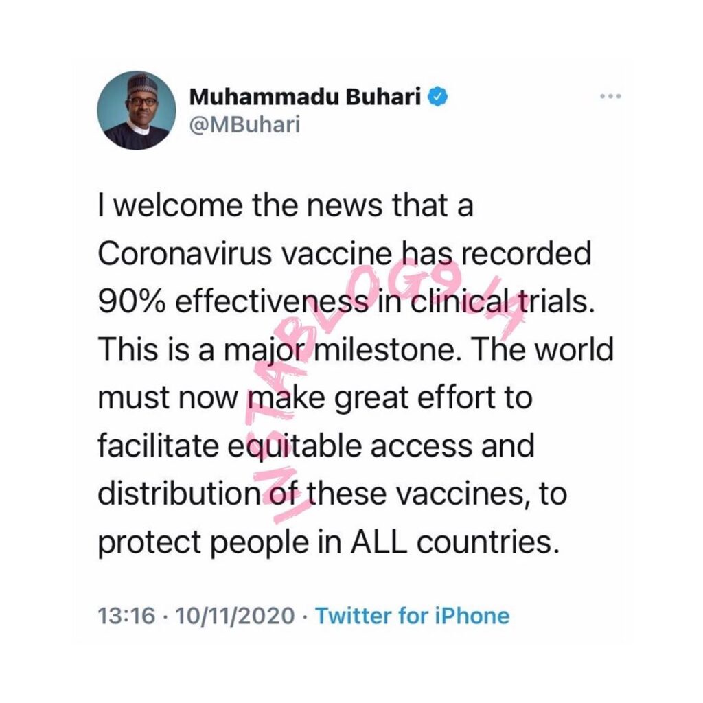 Pres. Buhari reacts to the news of COVID-19 vaccine