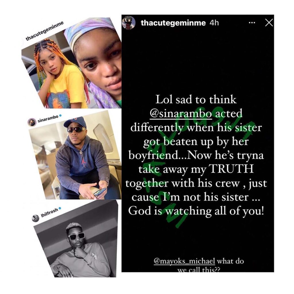 Domestic Violence Allegations: Lil’frosh girlfriend drags Rapper Sinarambo for being a snake. [Swipe]