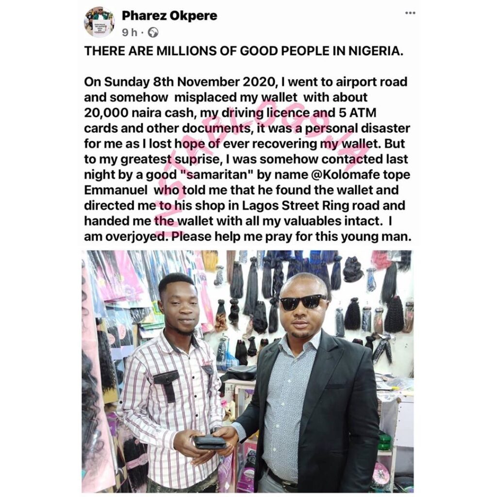 Nigerians shower prayers on a trader who returned a missing wallet in Lagos