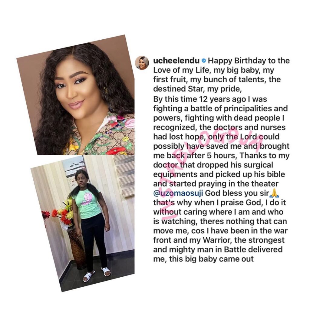 “12yrs ago, I fought with dead people I recognized,” actress Uche Elendu reveals, as she celebrates her daughter’s birthday. [Swipe]