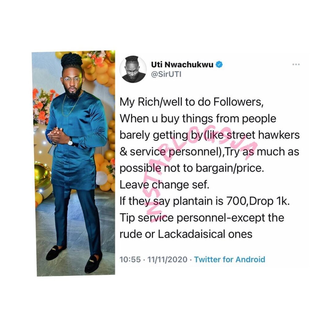 Never bargain price with people barely getting by — Media Personality, Uti Nwachukwu