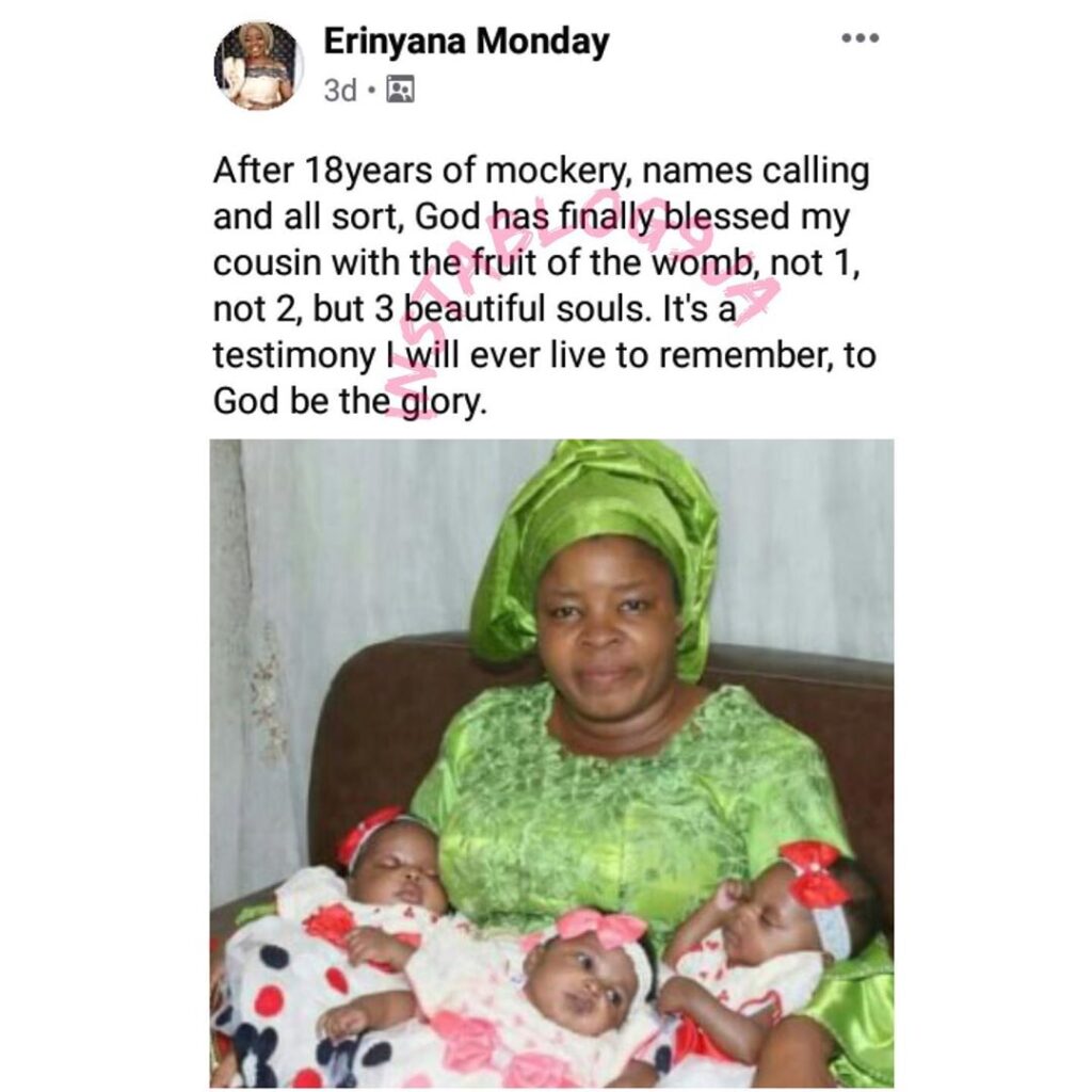 Akwa Ibom woman reportedly gives birth to triplets after 18yrs of childlessness