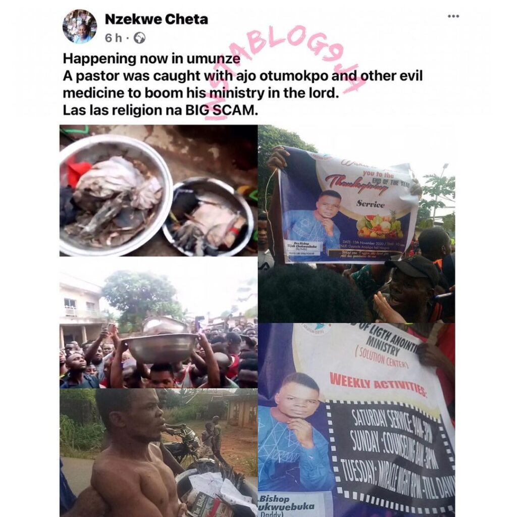 Pastor allegedly caught with fetish items for his ministry in Umunze, Anambra State [Swipe]