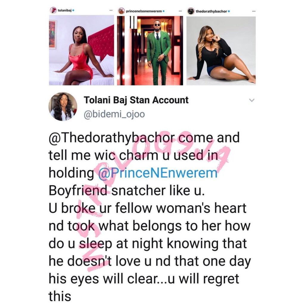 BBN: Tolanibaj’s fan calls out Dorathy for allegedly snatching Prince