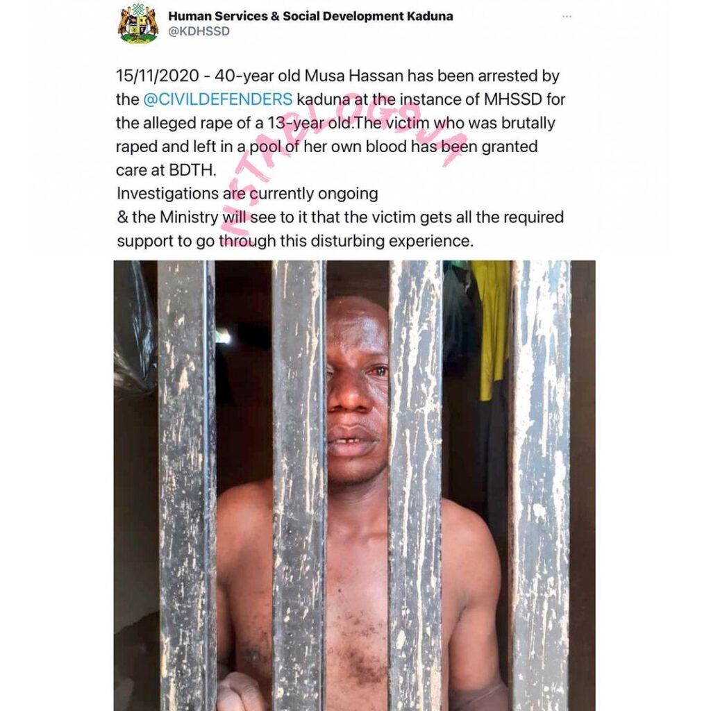 40-year-old man arrested for defiling a 13-year-old girl in Kaduna
