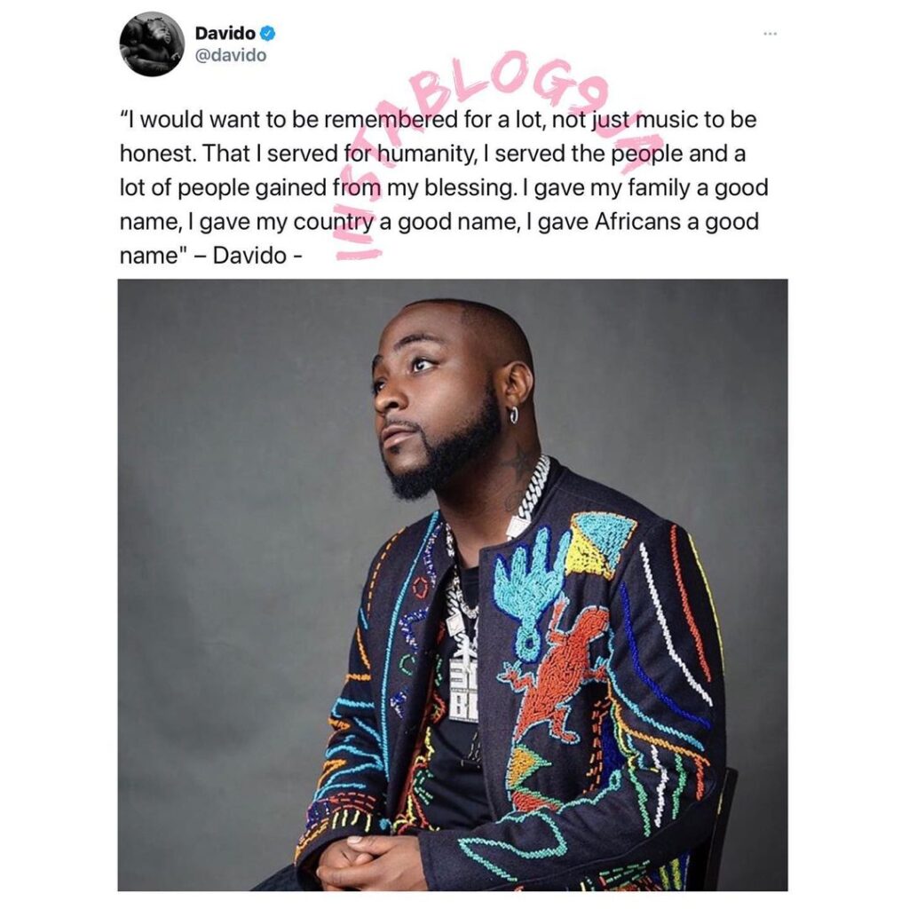 What I want to be remembered for — Davido