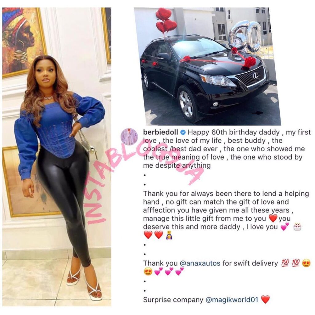 Brand Influencer Berbiedoll buys her dad a car for his  60th birthday