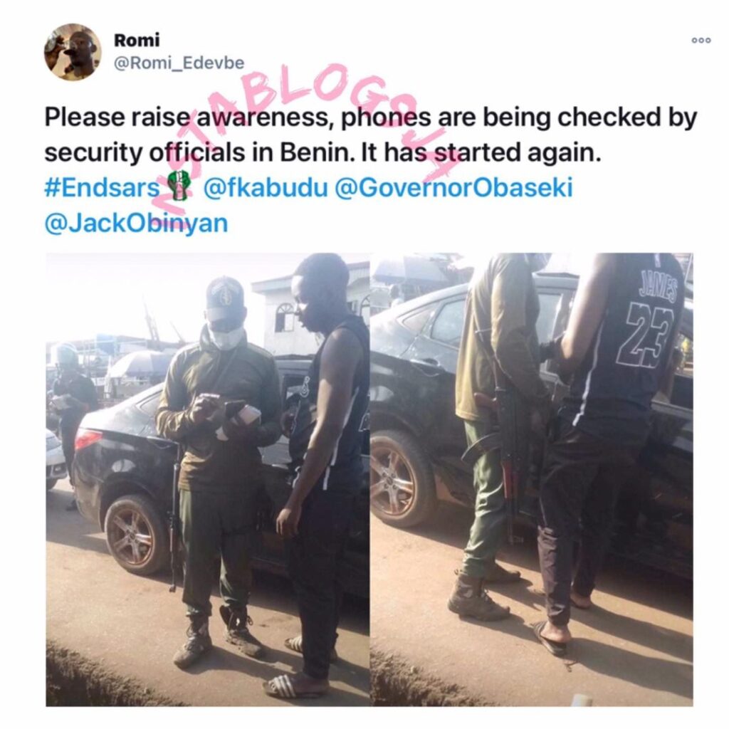 Security operatives allegedly resume checking citizens’ phones in Benin, Edo State