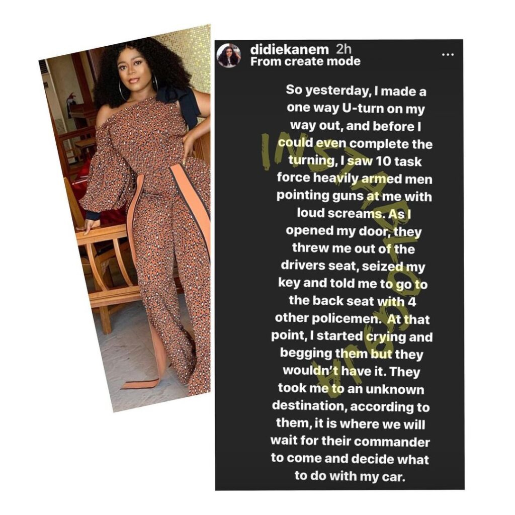 “End SARS didn’t make an impact,” Actress Didi Ekanem, says, after horrible encounter with Lagos State Task Force. [Swipe]