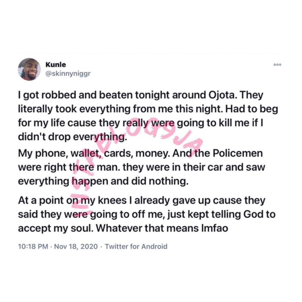Police officers sat and did nothing as I got robbed and almost killed in Ojota, Lagos State — Photographer Kunle