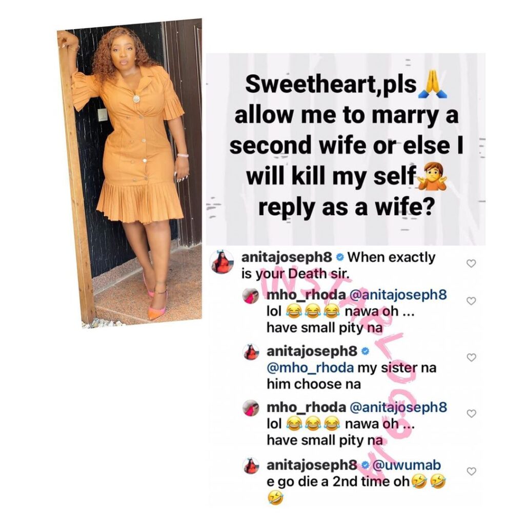 I would rather my husband dies than to allow him marry a second wife — Actress Anita Joseph