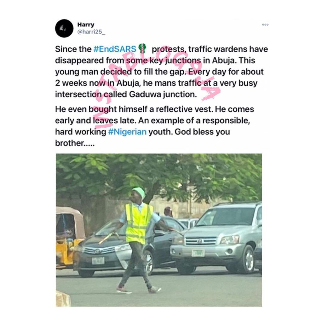 Man hailed for controlling traffic in Abuja due to scarcity of traffic wardens