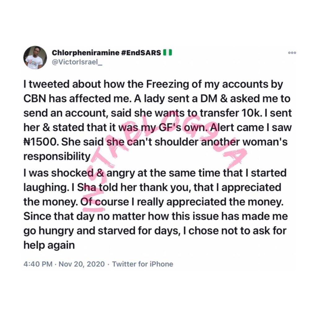 End SARS promoter recounts how a lady who promised him N10k reneged on her promise after finding out he had a girlfriend