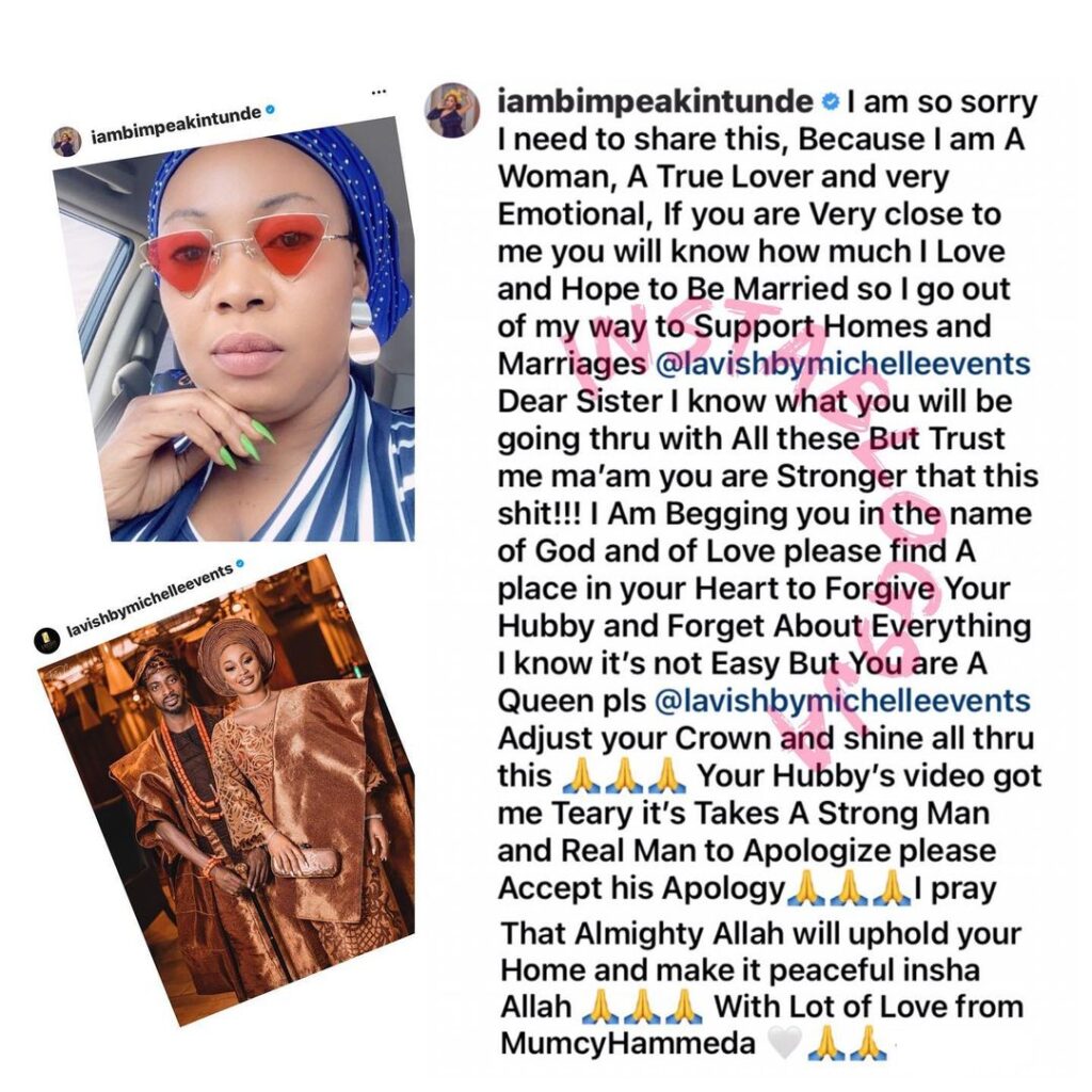 Cheating: “It takes a strong and real man to apologize,” Actress Bimpe Akintunde begs singer 9ice’s wife to forgive him. [Swipe]