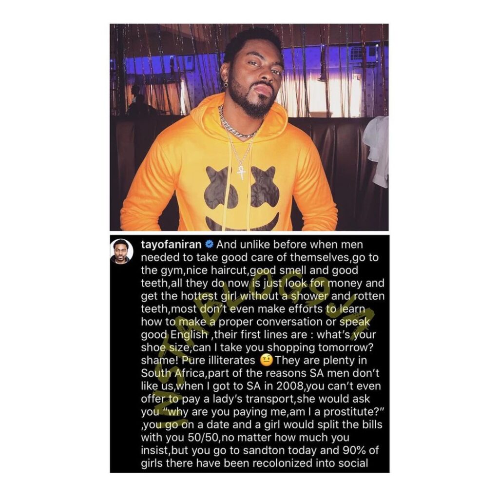 The love most women have for Nigerian men all over the world today is not a healthy one — Reality TV star Tayo Faniran [Swipe]