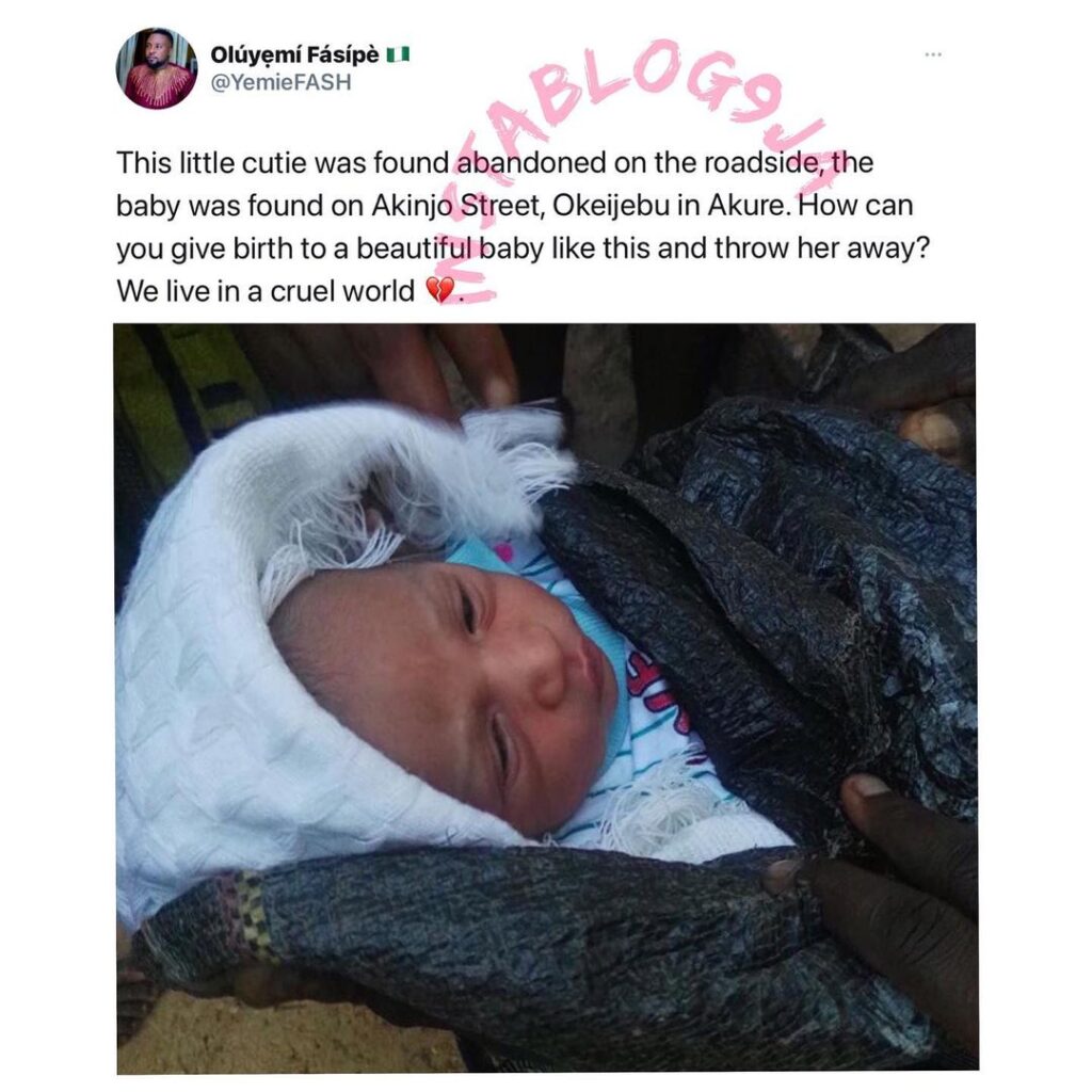 Abandoned baby found in a sack in Akure, Ondo State