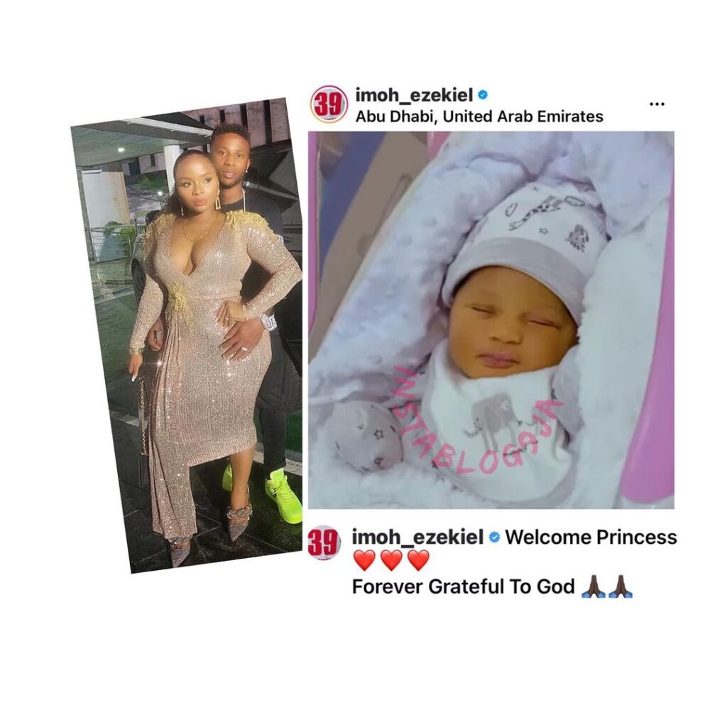 Footballer Imoh Ezekiel and wife, welcome a baby girl in Dubai