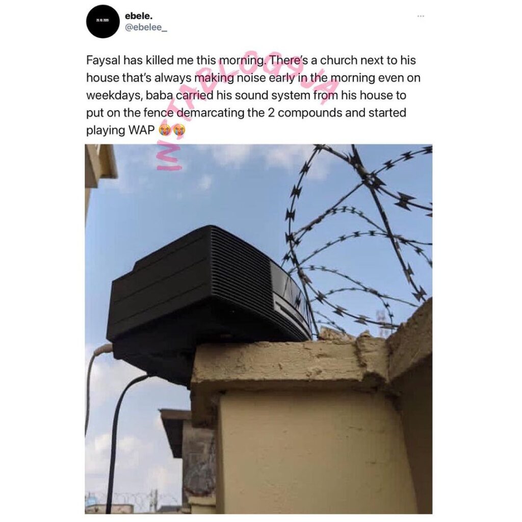 Man erects his sound system next to a church always disturbing his peace