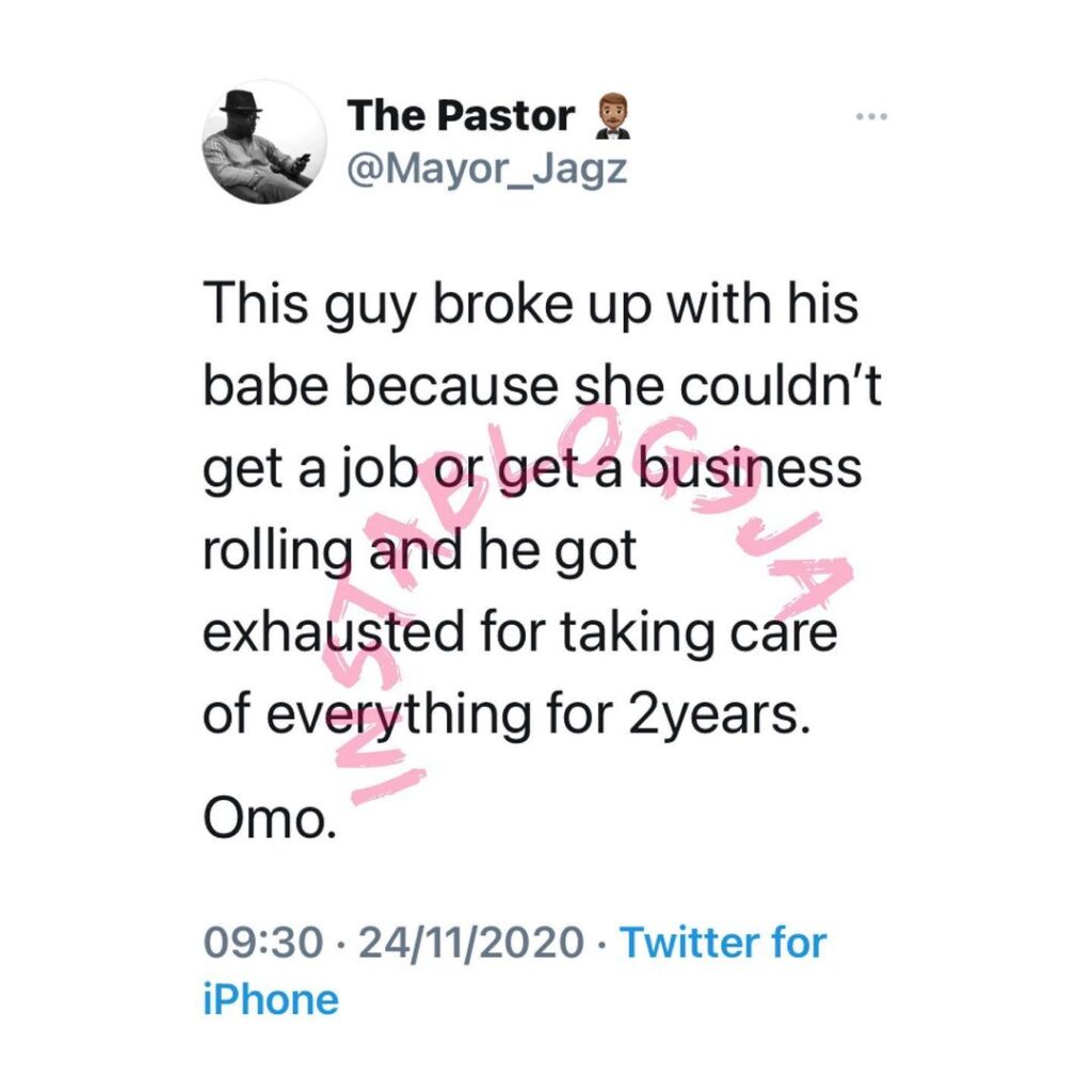 Man breaks up with his girlfriend of 2yrs for being broke and jobless