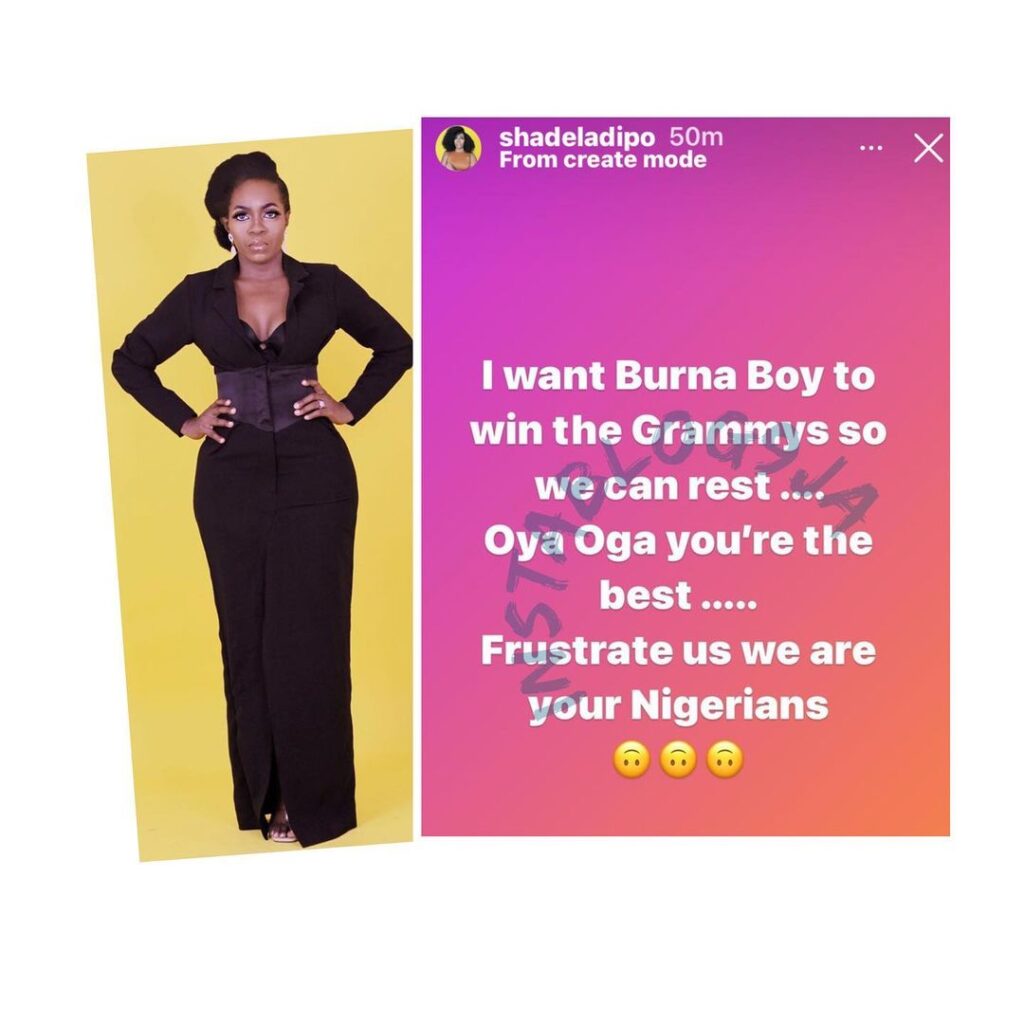 I want Burnaboy to win the Grammy so that we can rest and breathe — Media Personality, Shade Ladipo [Swipe]