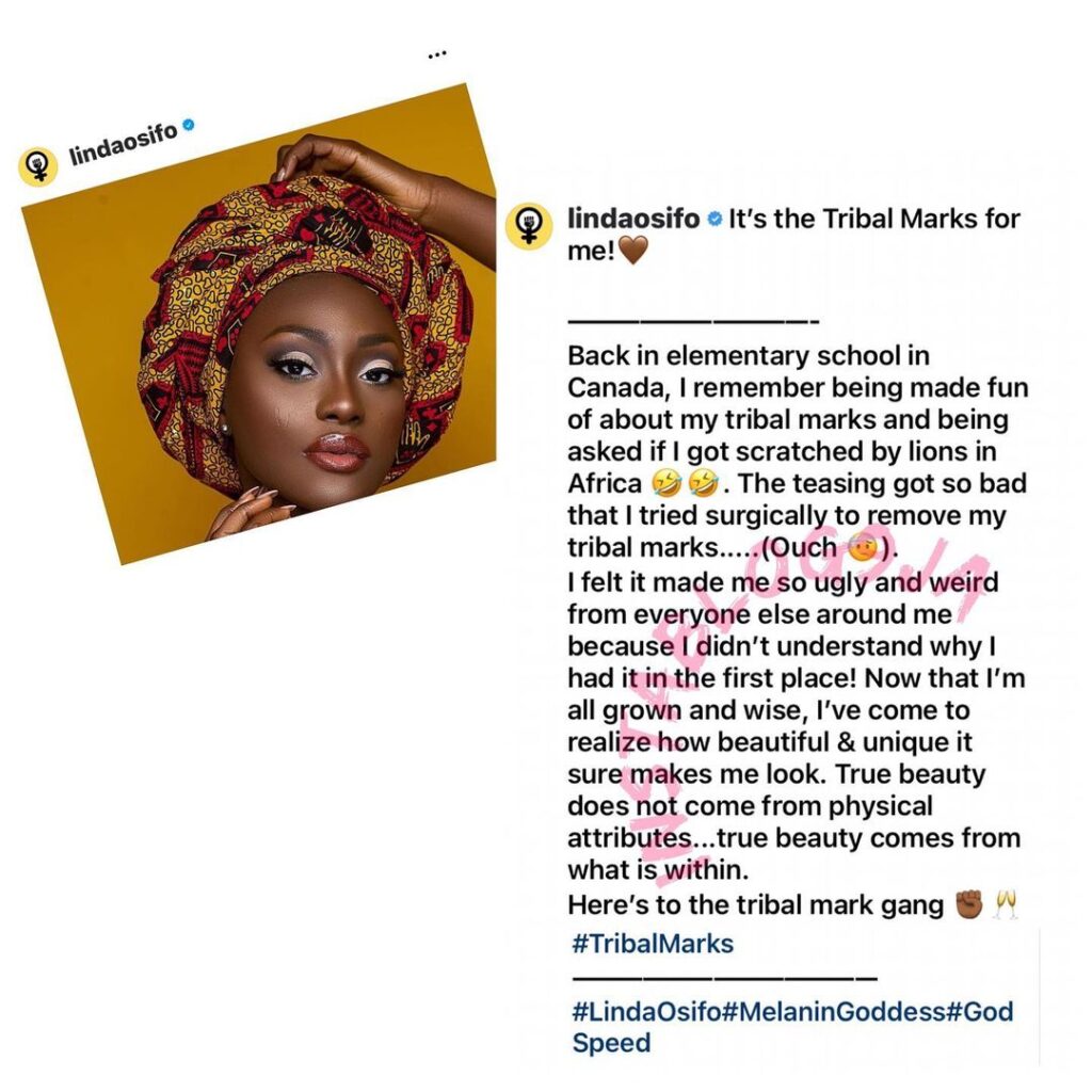 I was bullied till I considered surgically removing my tribal marks because I felt it made me ugly — Actress Linda Osifo