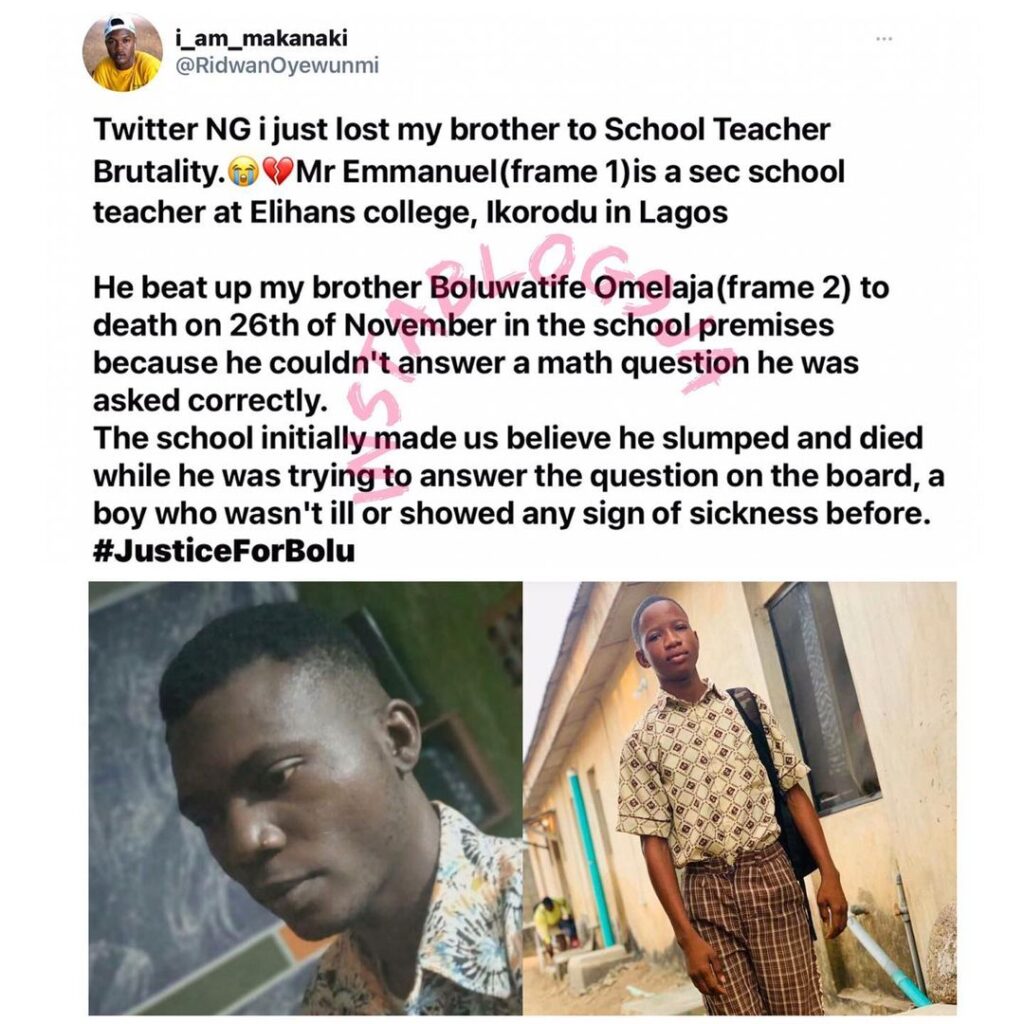 School Teacher on the run after allegedly beating a student to death, in Ikorodu, Lagos. [Swipe]