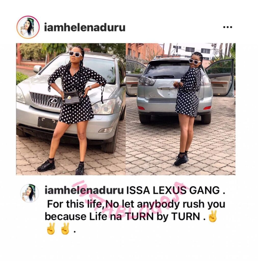 “No let anybody rush you,” says Actress Helen Aduru, as she joins the millions-of-onions-worth Lexus Gang