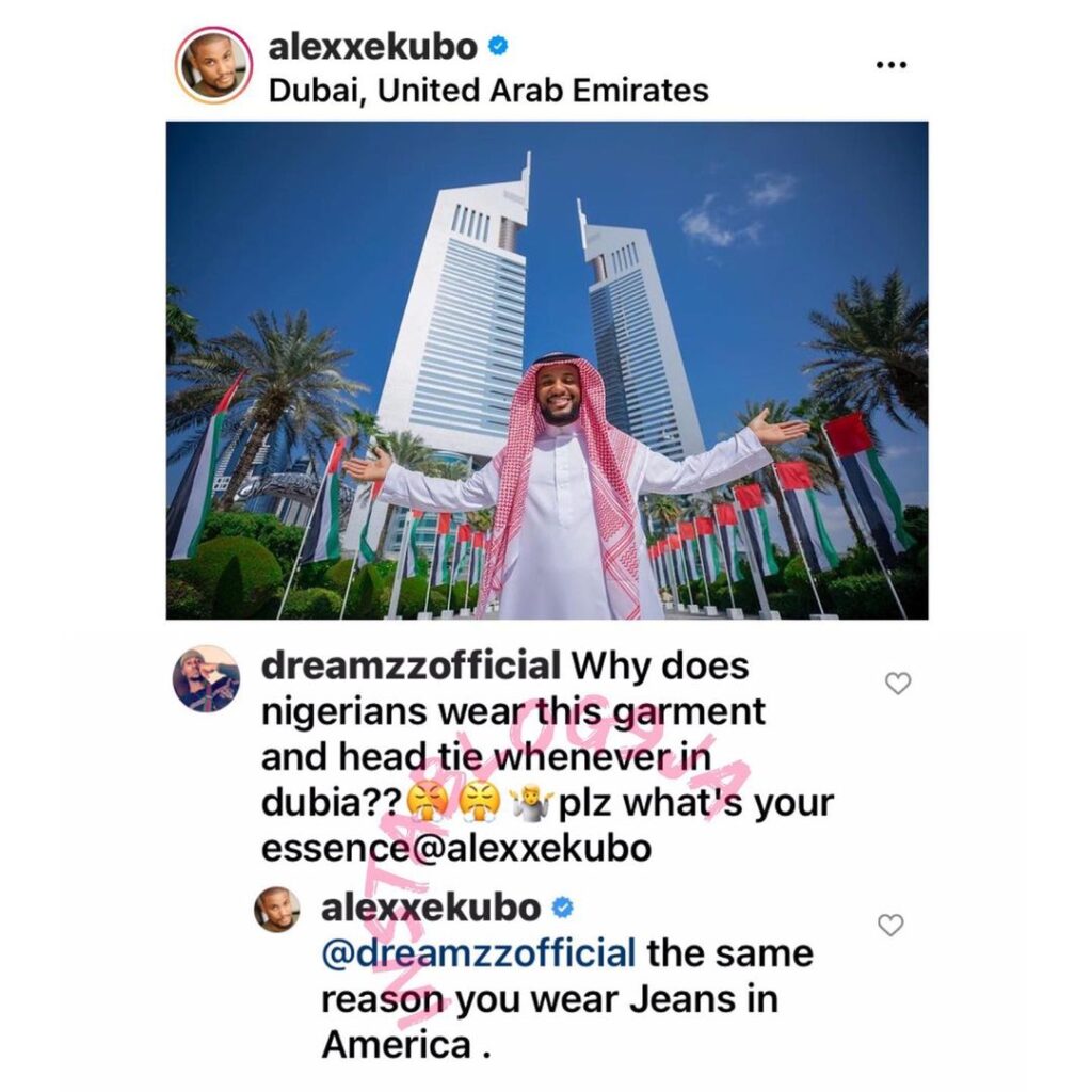 Actor Alexx Ekubo replies a follower who questioned his choice of dressing in Dubai