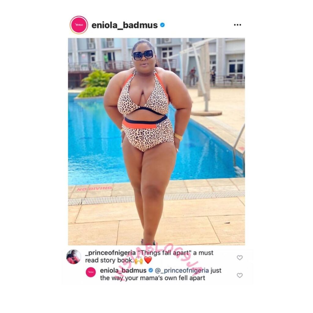 Using a compelling comparison, Actress Eniola Badmus floors a troll who body-shamed her
