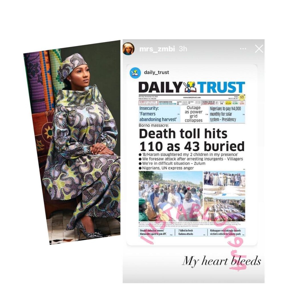 “My heart bleeds,” Pres. Buhari’s daughter, Zahra reacts to the killing of farmers in Maiduguri, Borno State