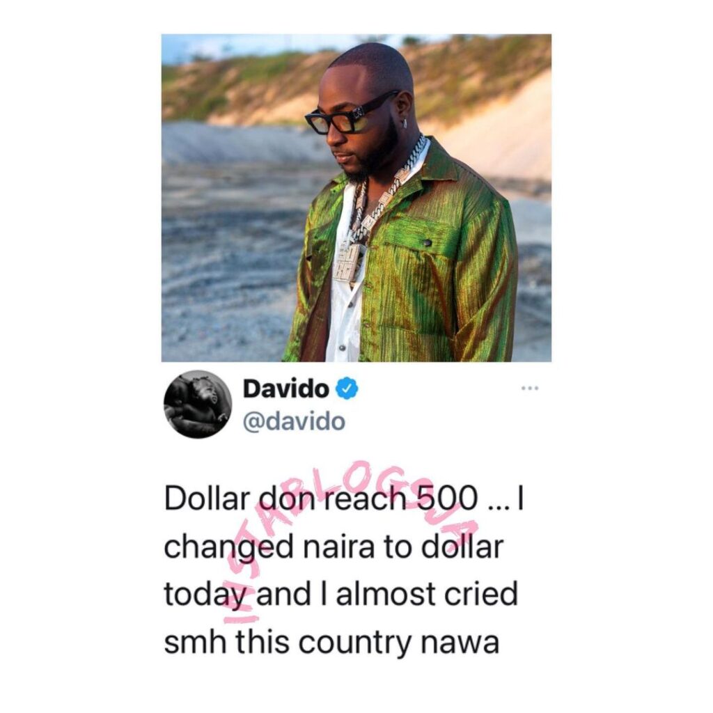 I changed naira to dollar today and I almost cried — Singer Davido