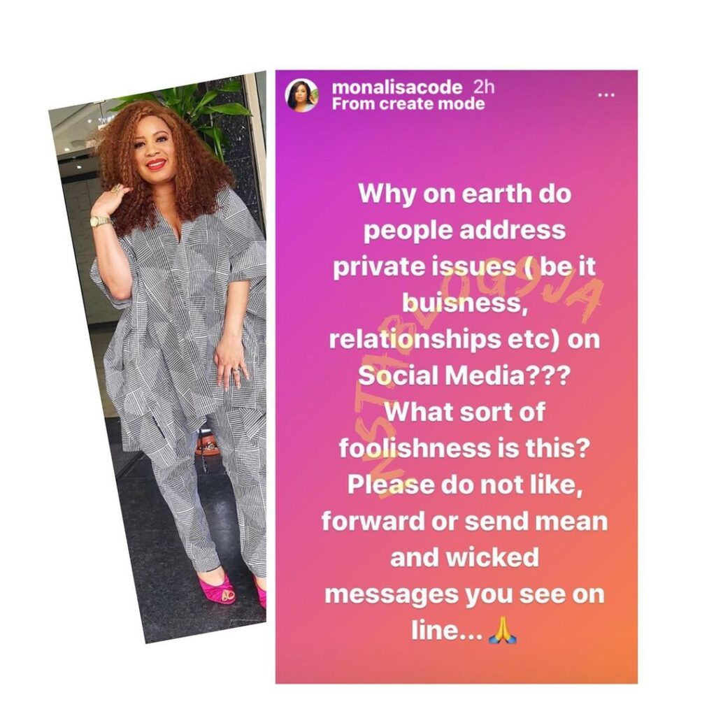 Foolishness makes people address private issues on social media — Actress Monalisa Chinda