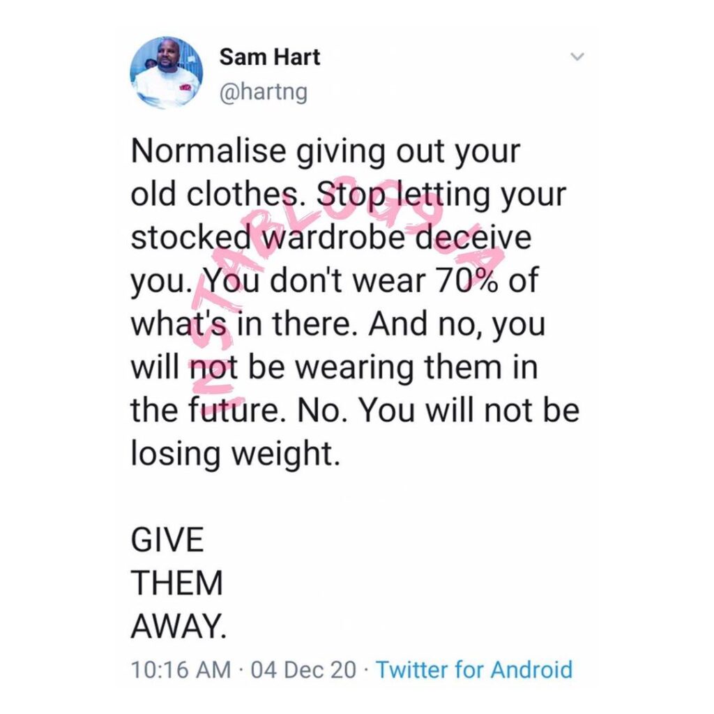 Normalize giving out your old clothes — Man