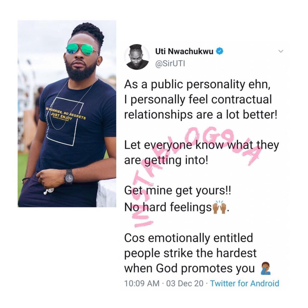 I feel contractual relationships are a lot better — Media personality, Uti Nwachukwu