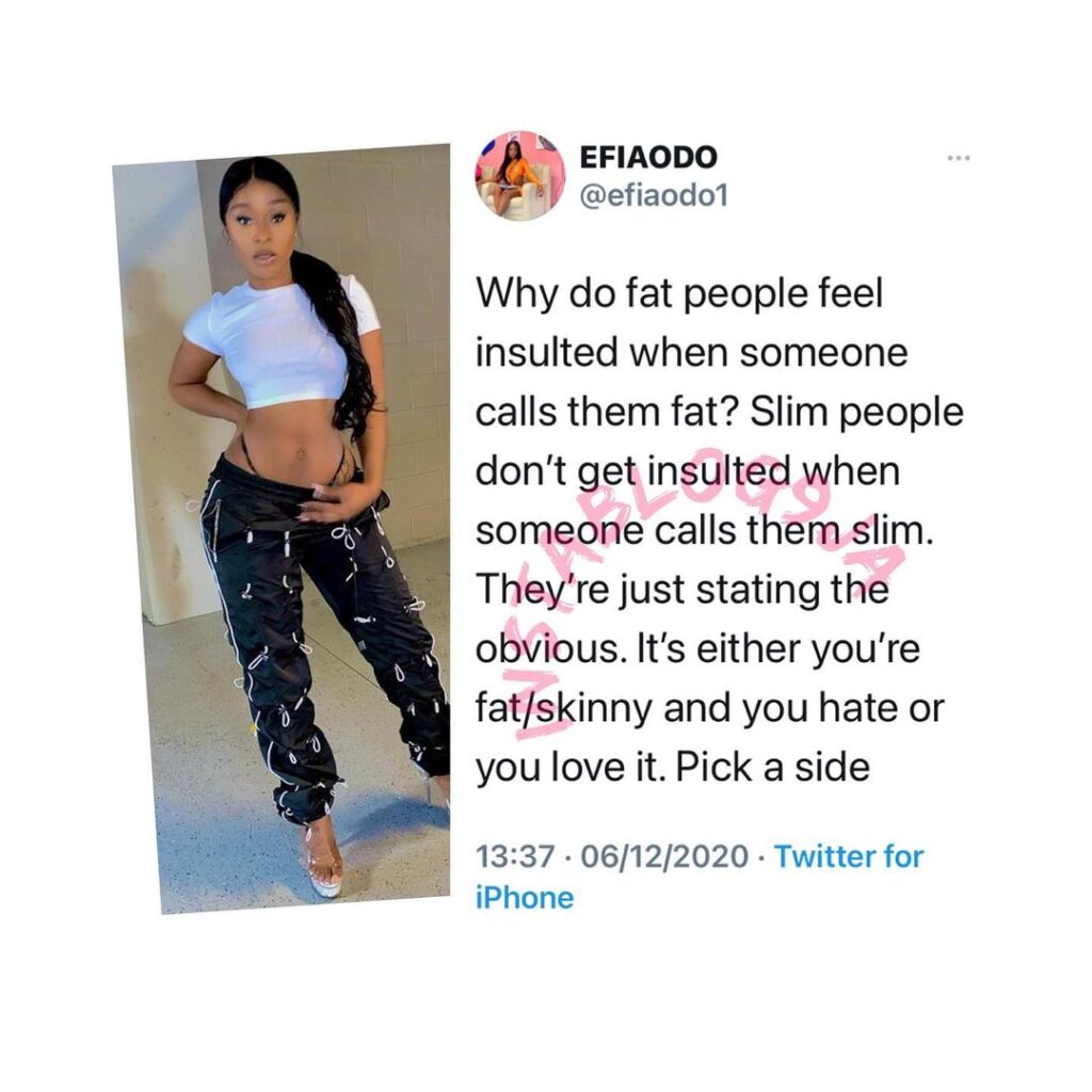 It’s either you’re fat or skinny. Pick a side — Ghanian actress, Efia Odo